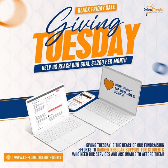 #GivingTuesday - CollegeThoughts is about helping students reach their college goals, laying the foundation for future success, &amp; more. Consider helping us continue to support students on their journey to college by donating to our Ko-Fi! 

ko-fi.com/collegethoughts