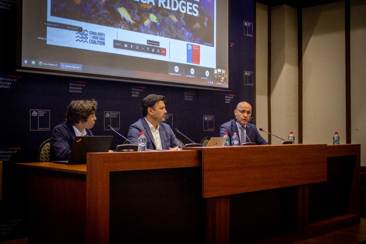 Minrel_Chile's tweet photo. #PolíticaExteriorTurquesa| La División de Medio Ambiente de Cancillería, junto a @ReefsHighSeas, realizaron el taller "Caminos para la protección de las cordilleras submarinas Nazca y Salas y Gómez", donde se abordó la importancia de la conservación oceánica a nivel internacional https://t.co/OaM8UAHjdn