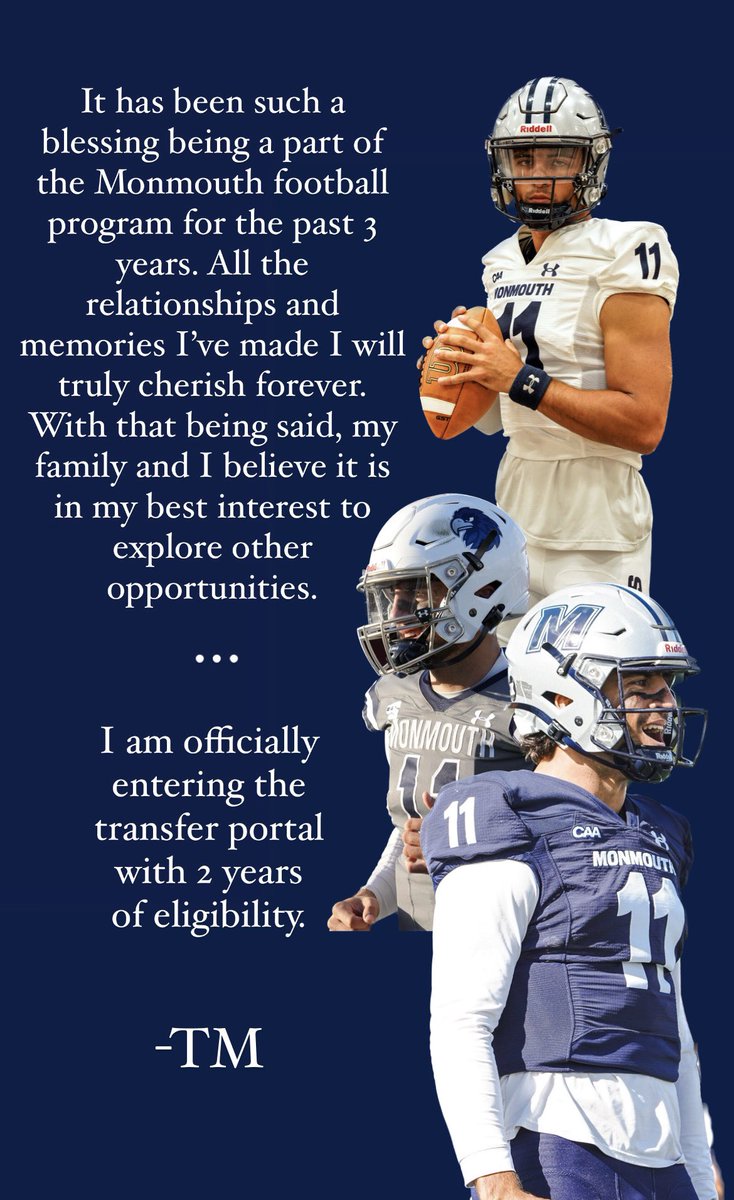 All love for Monmouth football💙 Officially in the transfer portal with 2 years of eligibility.