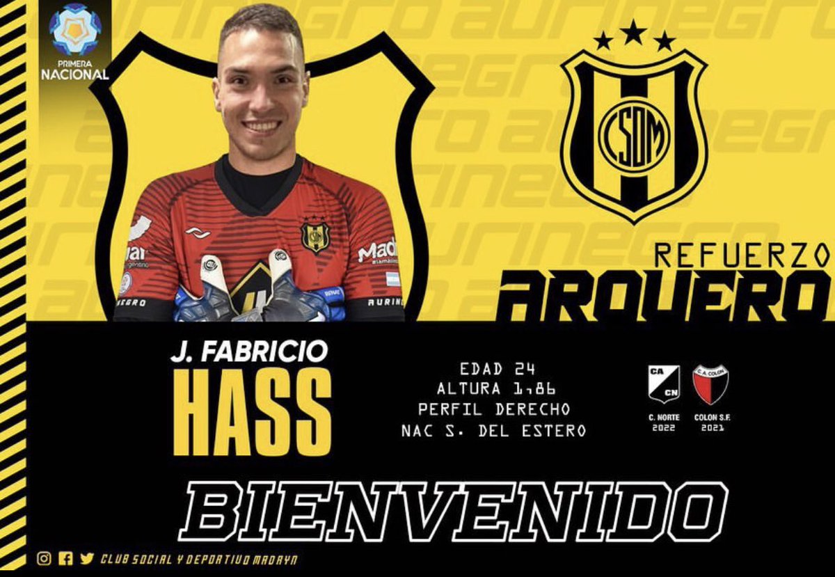 foco_rosario's tweet photo. Fabricio Hass es nuevo refuerzo de @ClubMadryn ! 

Muchos éxitos Facha!! 

#PrimeraNacional
#DeportivoMadryn https://t.co/Zc8CHhkivM