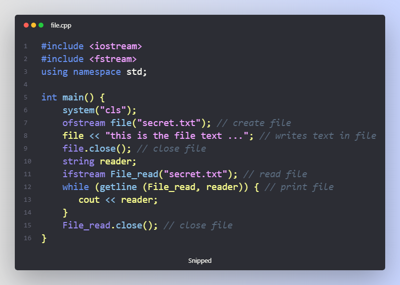 #Day16
Project : insert file in program
Language : C++ 
#100DaysOfCode 
#programming  #daily #programmer #python3 #Python  #javascript  #cpplanguage #clanguage #ArtificialIntelligence  #webdevelopment  #DataScience #appdevelopment #tech #technical #girlscript #googledevs