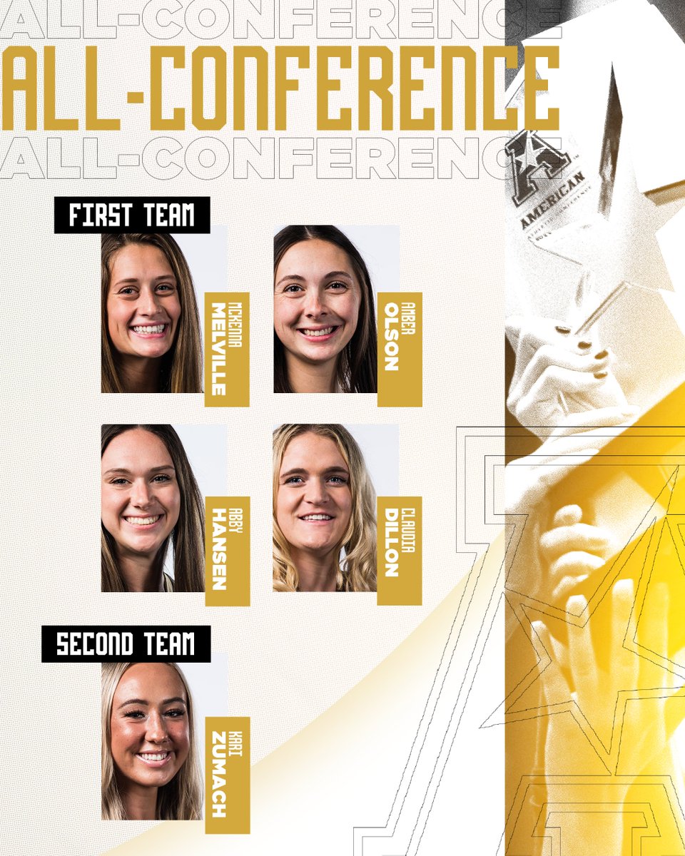 UCF Volleyball (@ucf_volleyball) on Twitter photo We land 🖐️ on the AAC All-Conference Teams - the most of any team in the league‼️
⚔️ <a href="/mckennamelville/">McKenna Melville</a>
⚔️ <a href="/amberolson03/">Amber Olson</a>
⚔️ Abby Hansen
⚔️ <a href="/cdillon1899/">Claudia Dillon</a>
⚔️ <a href="/kzumac18/">Karinthia</a> We land 🖐️ on the AAC All-Conference Teams - the most of any team in the league‼️
⚔️ <a href="/mckennamelville/">McKenna Melville</a>
⚔️ <a href="/amberolson03/">Amber Olson</a>
⚔️ Abby Hansen
⚔️ <a href="/cdillon1899/">Claudia Dillon</a>
⚔️ <a href="/kzumac18/">Karinthia</a>