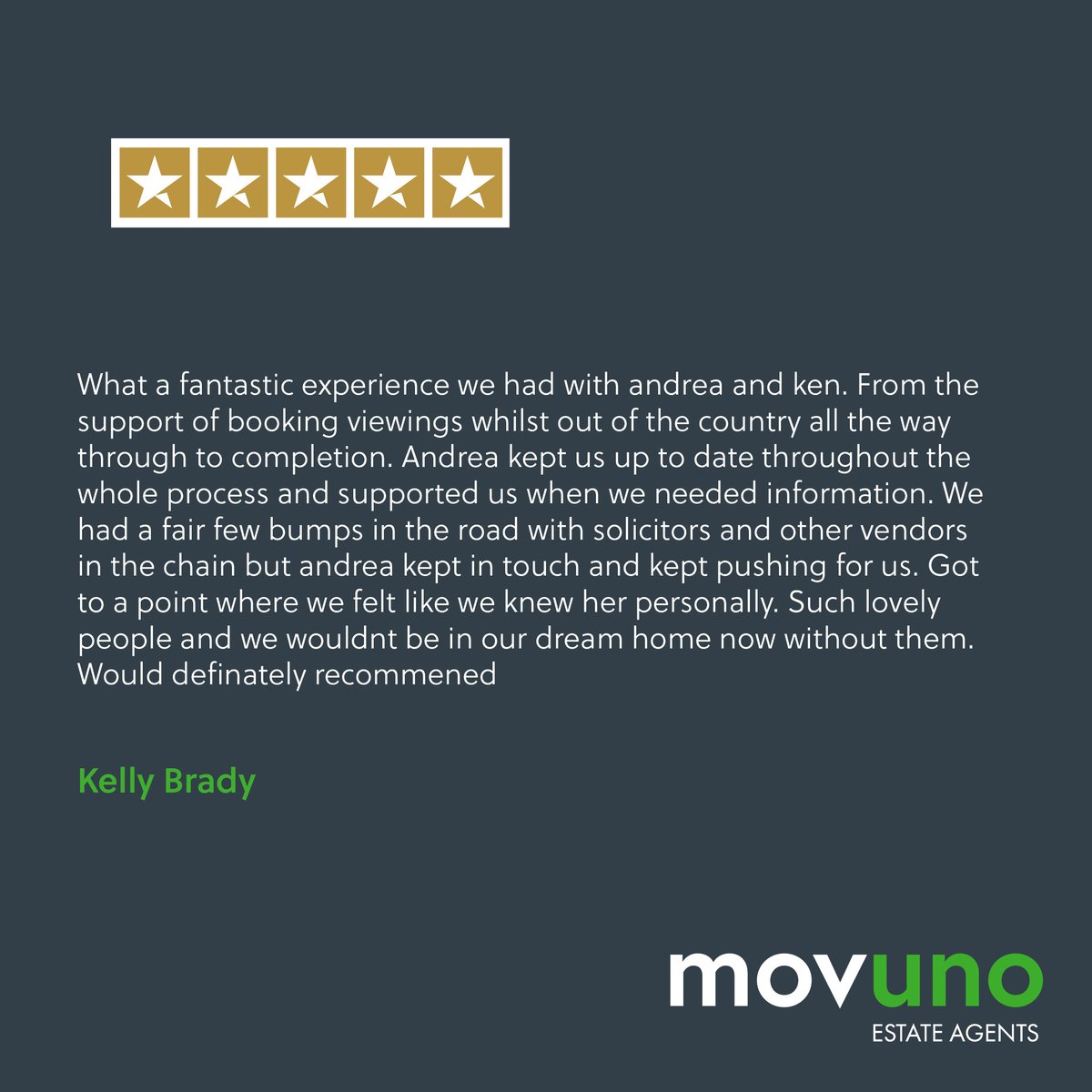 📢Customer Appreciation! 📢

Thank you Kelly for your kind words, Andrea and the team wish you all the best in your new home 🥂

#Movuno #EstateAgent #EstateAgentsNearMe #Hindley #Wigan #CustomerExperience #Review #TrustpilotReview