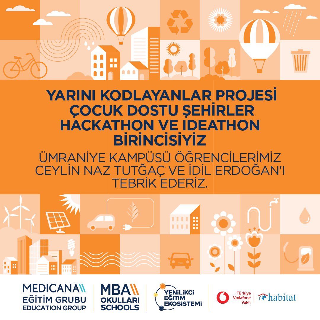 Habitat Derneği ve Türkiye Vodafone Vakfı ortaklığında yürütülen çocukların sağlıklı, temiz, güvenilir ve hayal ettikleri şehirlerde yaşamaları amacıyla Yarını Kodlayanlar Projesi kapsamında gerçekleştirilen Çocuk Dostu Şehirler Hackathonu ve Ideathonu’na Çevre Koruyucuları