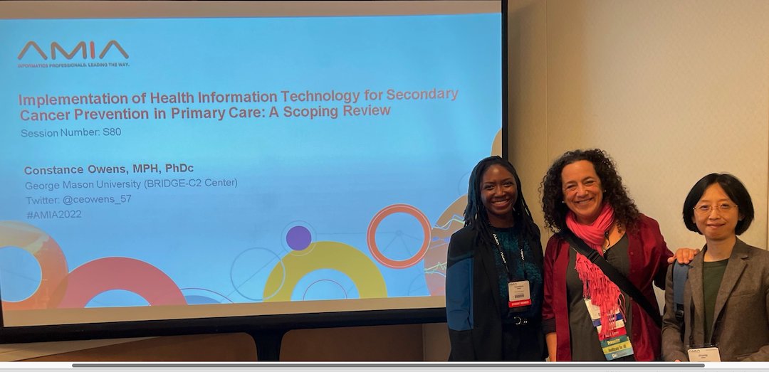 We are so remarkably lucky to learn from @ceowens_57 and call her a colleague, seen here with Rachel Gold and Jinying Chen at #amia2022 . The future is bright! Follow this up and coming leader in #ImpSci & #healthServicesResearch.  
@OCHINinc @NCI_ISC3