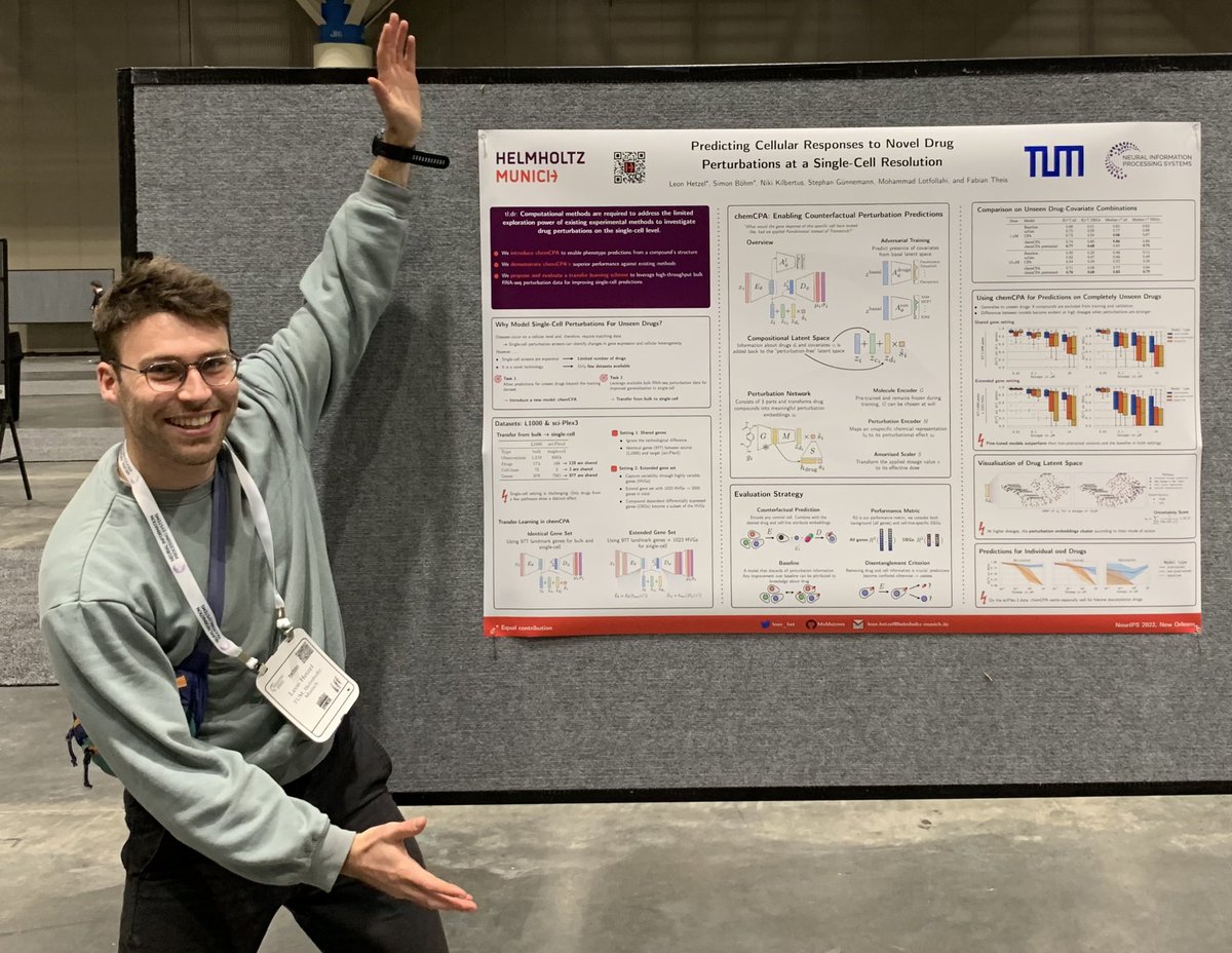 Interested how to leverage chemical priors for drug response prediction in single-cell data? 

I will present chemCPA at #NeurIPS2022, today 11am at Hall J #524

Paper: openreview.net/forum?id=vRrFV…
Code: github.com/theislab/chemC…

w\@Si_Boehm,@k__niki,@guennemann, @Mohlotf,@fabian_theis