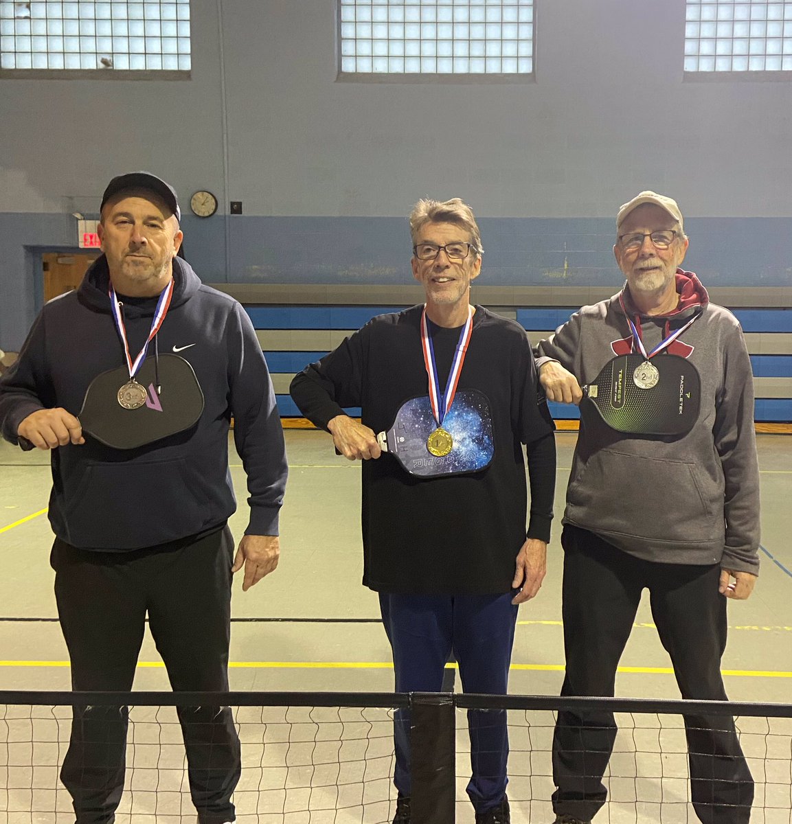 Congratulations to the winners for our first Thanksgiving Doubles Pickleball Tournament, that was held on Friday, November 25th at Memorial School!
1st Place:  John Hegarty (middle)
2nd Place: James Dillon (right)
3rd Place: Jim Dirico (left)