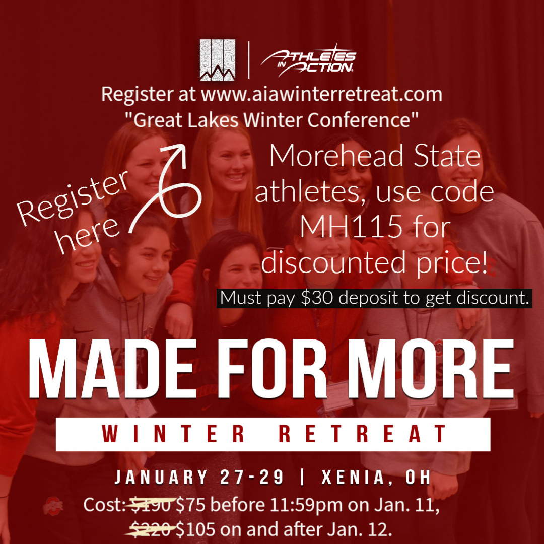 AIA WINTER RETREAT! 

One of the best things we do is our winter retreat. 300-400 athletes from various states come together to enjoy some great teaching and fun times with like-minded people. Morehead State athletes can go for just $75 if you register by Jan. 11! Let's go!