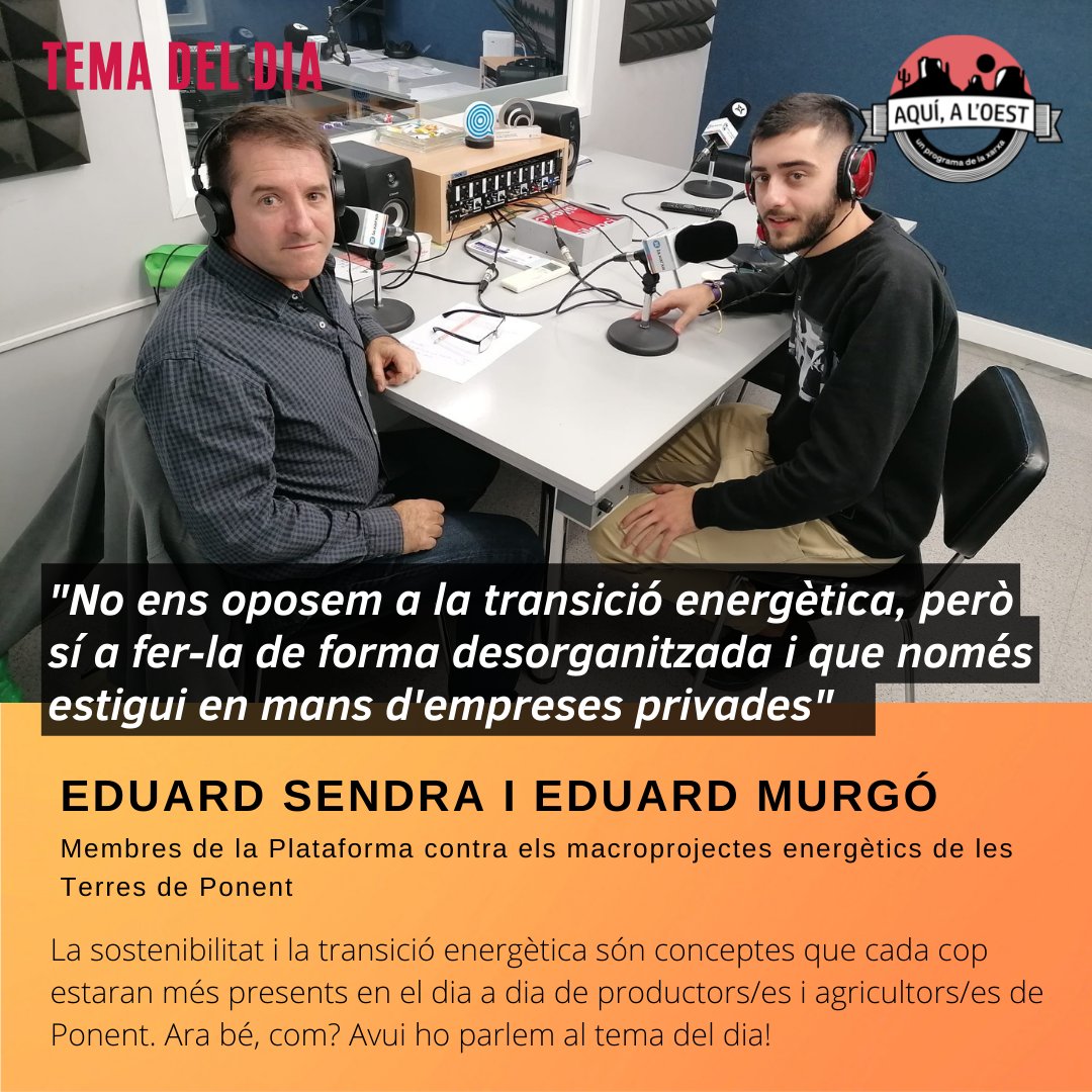 Amb motiu del primer aniversari de <a href="/NoMATPonent/">NO a la MAT Terres de Ponent</a> , la Maria Gateu parla amb dos dels seus membres sobre la plataforma, els MAT i com afecten a Ponent. 

radiorossello.cat/programs/aqui-…