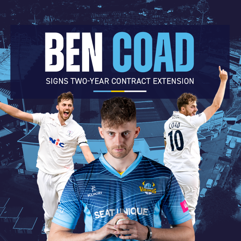 YorkshireCCC's tweet photo. 🖋 Ben Coad has signed a two-year contract extension with the Club, keeping him at Yorkshire until at least October 2025. #OneRose