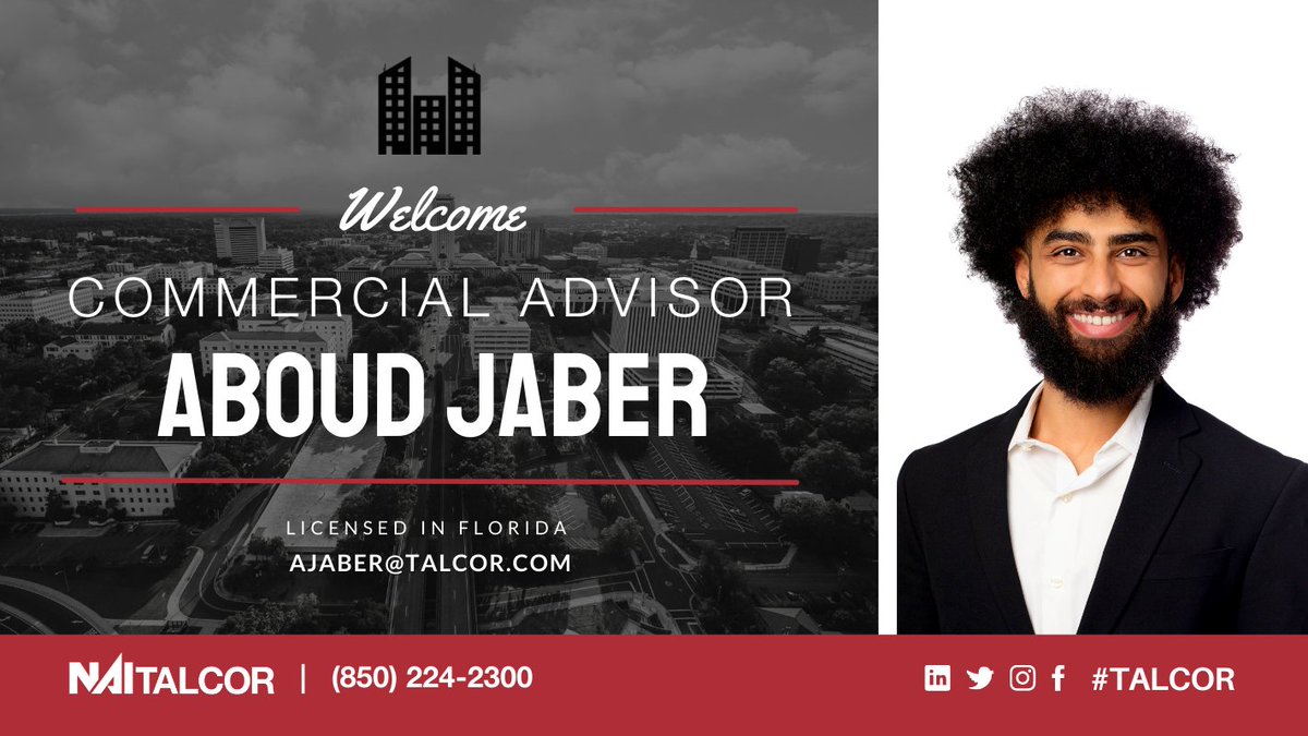 NAI_TALCOR's tweet image. NAI TALCOR is proud to welcome our newest  Commercial Advisor, Aboud Jaber! 🎉

Aboud will be specializing in business development and consultation, as well as general commercial real estate. Welcome to our team, Aboud! 👏 

📧ajaber@talcor.com 
☎ 850-224-2300