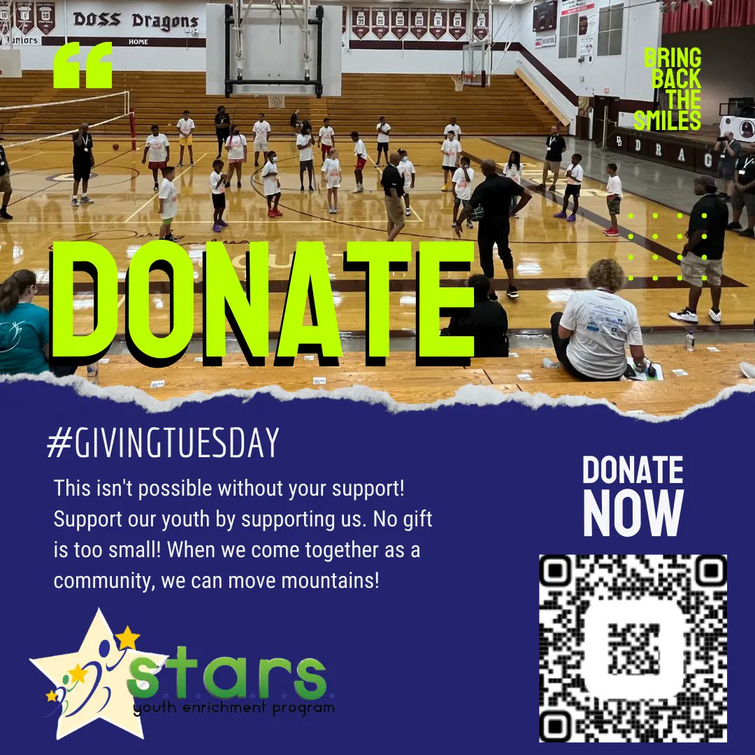 STARSYEP's tweet photo. Let's #Bringbackthesmiles this #GivingTuesday! This can happen through your contributions. We are asking for your help in #donating through our QR code so that we can ensure we have the capabilities to keep our #youth #happy and #smiling.
#Nogiftistoosmall #donate #nonprofit https://t.co/x6jwIfChv8