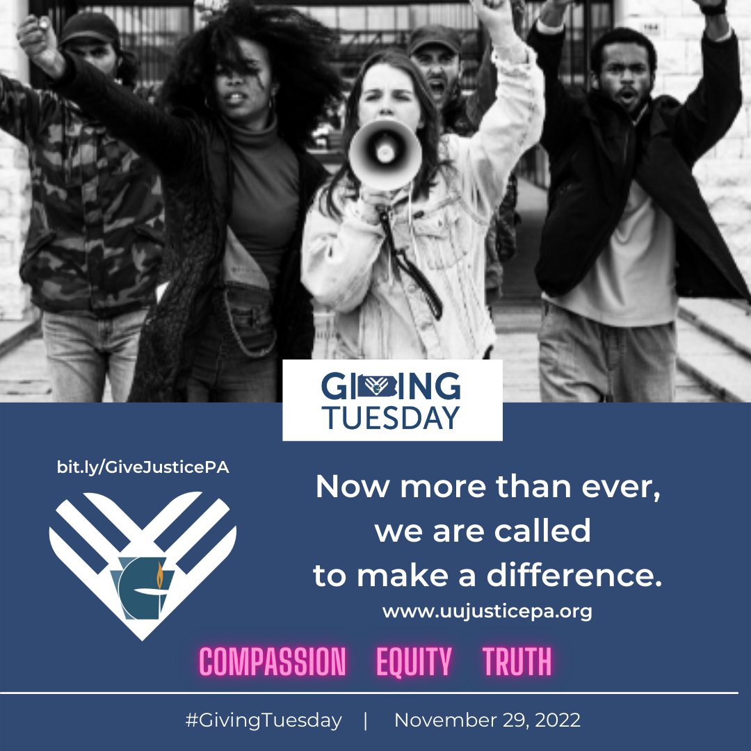 UUJusticePA's tweet photo. #GivingTuesday is almost over! Did you donate for social justice at https://t.co/FRmOAzoxw3? We need your help! 
No one person can do everything, but everyone must do something. We had a great midterm election in Pennsylvania, but there is more work to do. Let's do it together! https://t.co/WkjHwpKbin