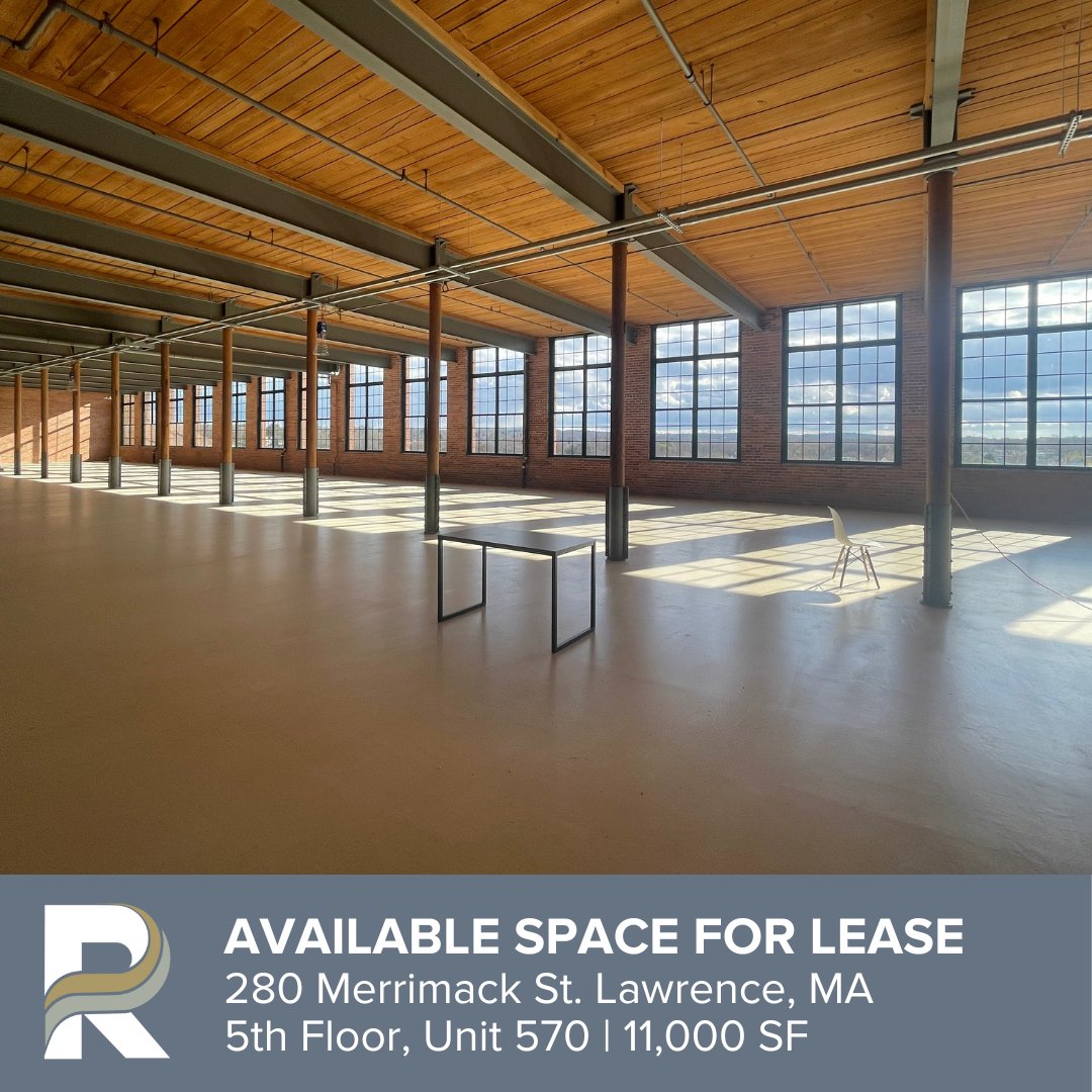 For Lease! 
11,000 square feet of space available on the 5th floor of 280 Merrimack St, Lawrence MA. 

Contact our leasing team for more info!
☎️ 978.479.5852
