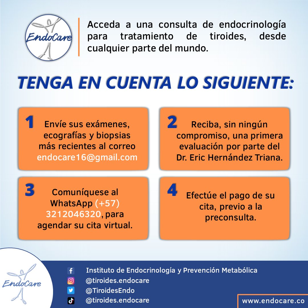 TiroidesEndo's tweet photo. 👀¿Cree tener una enfermedad en su tiroides? ¿Quiere ser evaluado/a por un especialista? Conozca el paso a paso para agendar una cita virtual de endocrinología con nosotros.
#tiroides #ciurgiadetiroides #endocrinologo #nodulo #citasmedicas #thyroid #thyroidcancer #thyroidsurgery https://t.co/g3G9QC5Dhq