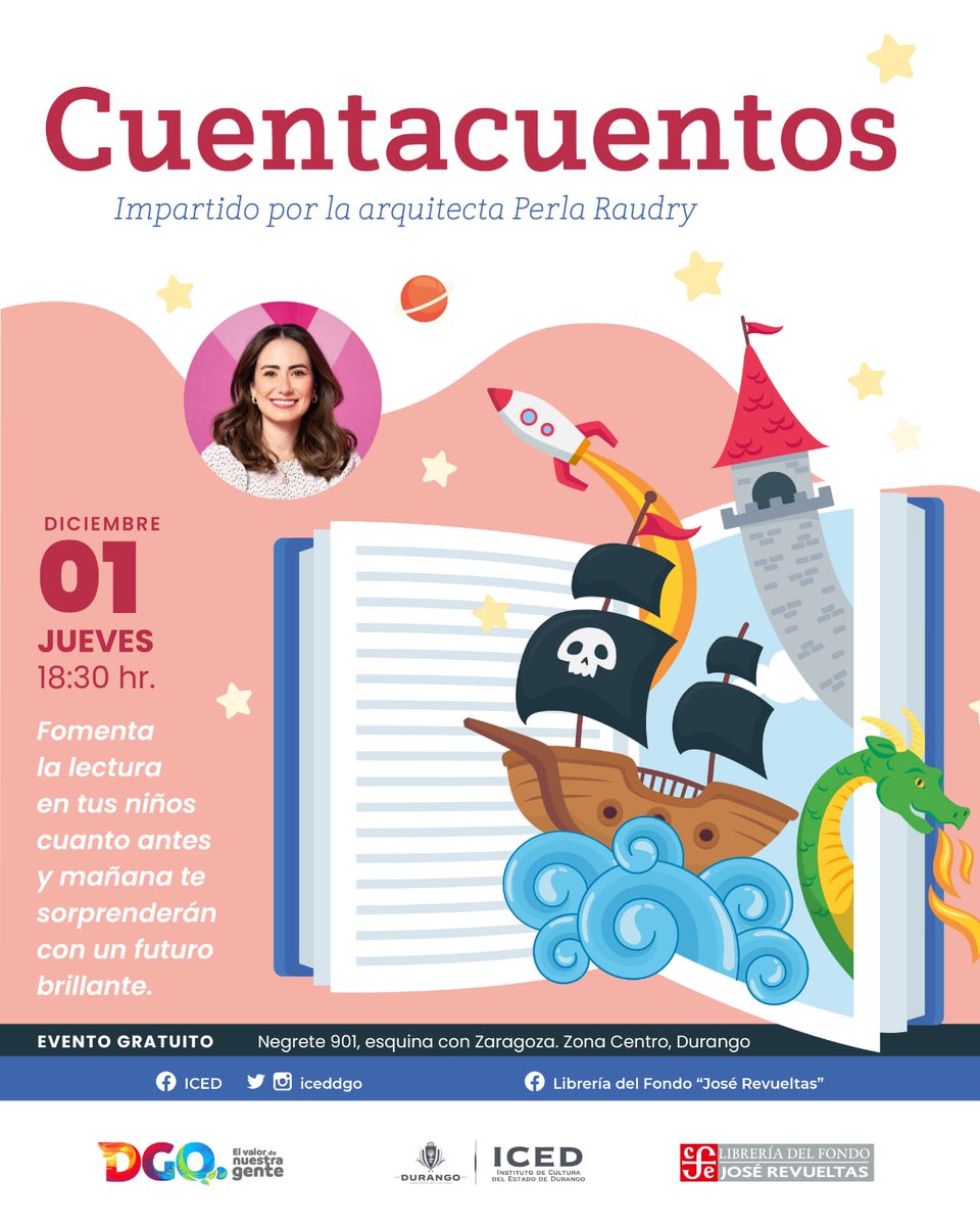 #EsteJueves “Cuenta Cuentos” en Librería del Fondo "José Revueltas" Impartido por la Arquitecta Perla Raudry. No te pierdas la oportunidad de viajar a otros mundos con tu imaginación y divertirte con tu familia.

¡NO SE LO PUEDEN PERDER!

#DurangoEsCultura #Durango #México