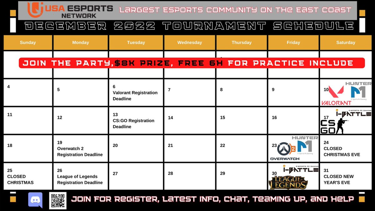 IBattle_eSports's tweet photo. USA Esports Network is excited to announce that we have several upcoming tournaments sponsored by Hunter M &amp; I Battle Esports Centers.
For information, please visit our websites: https://t.co/jWVvEw4Mwb and https://t.co/2UtugSijEG. https://t.co/gbNEcAn2D9