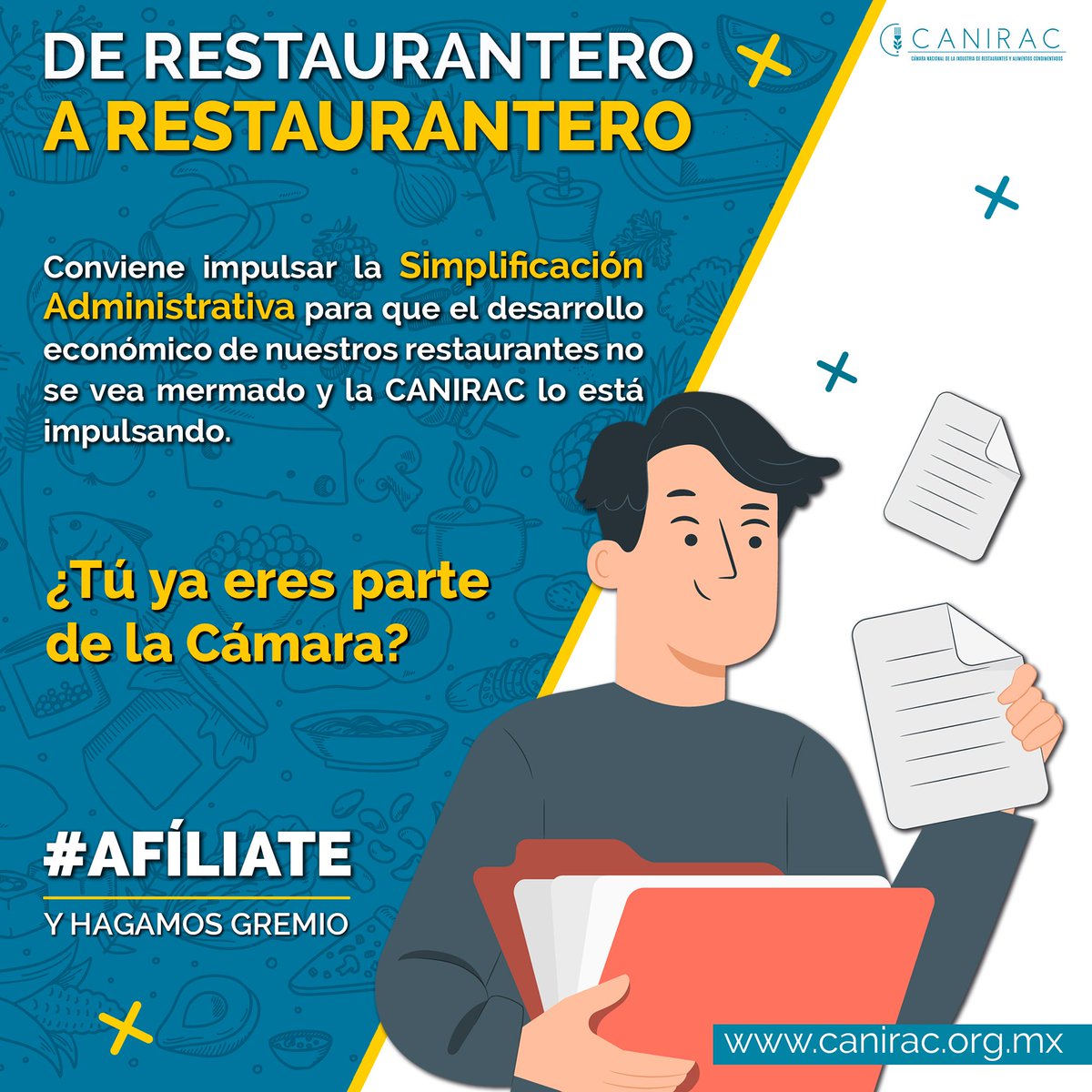 ¡Déjanos orientarte!
En CANIRAC seremos interlocutores de tu voz
ante las autoridades y te brindaremos asesoría
legal, para ayudarte a gestionar los trámites
que te permitirán operar con tranquilidad.
Afíliate aquí: afiliados.canirac.org.mx
#DeRestauranteroARestaurantero #Afíliate