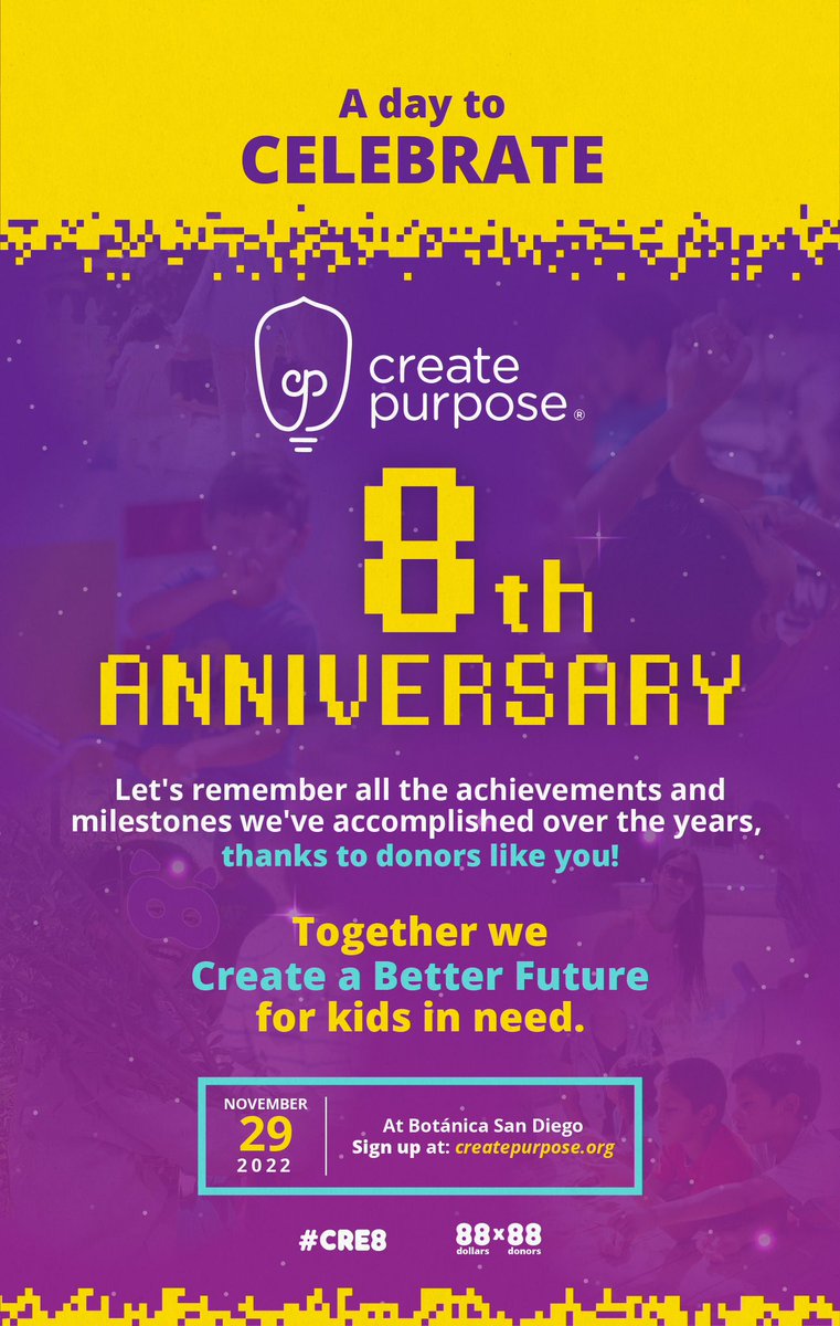 For Giving Tuesday, we invite you to join us TONIGHT with <a href="/createpurposeww/">Create Purpose®</a> to celebrate their 8th anniversary at Botanica Bar where 88 NFTs created by 88 orphans will be on display for $88 each which sponsor their food, clothing, shelter, &amp; coding course.💜eventbrite.com/e/create-purpo…