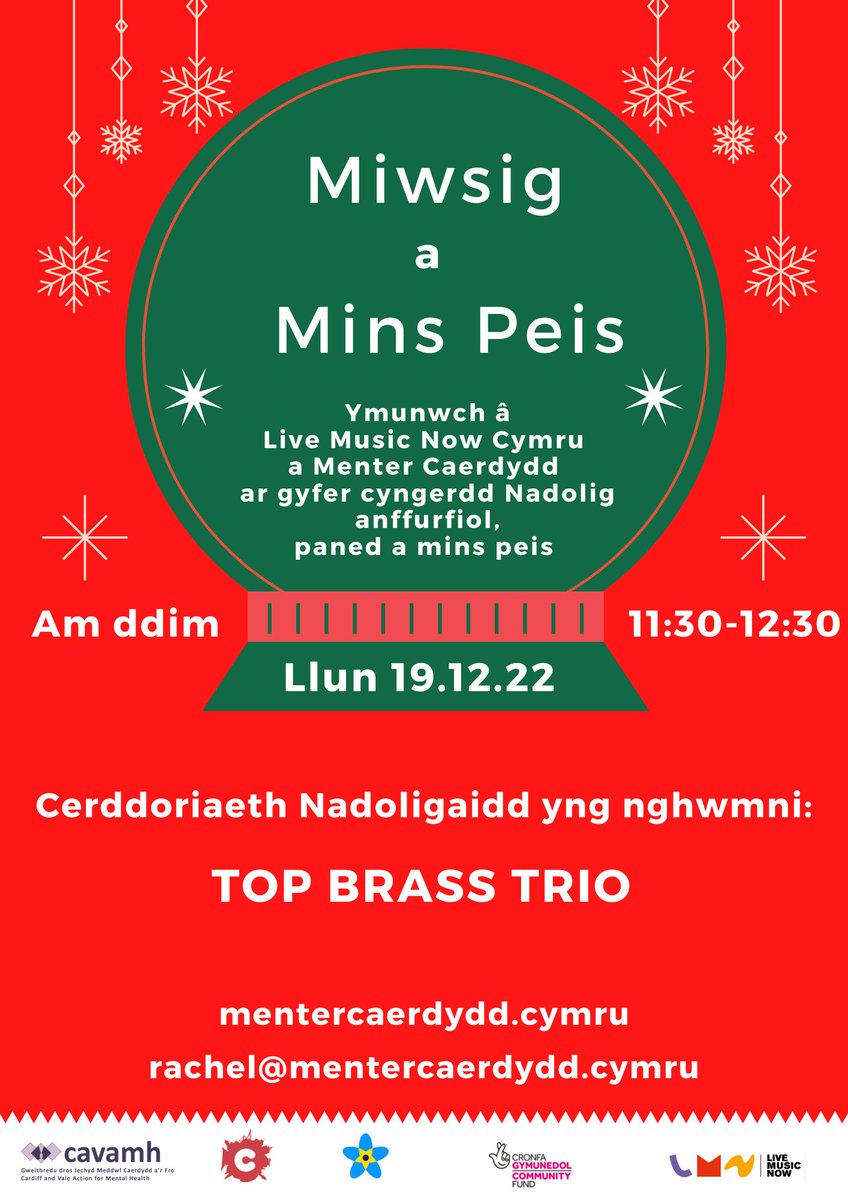 Cofiwch am ein cyngerdd Nadolig anffurfiol yng nghwmni Top Brass Trio - <a href="/BrassTrio/">Top Brass Trio</a> - YFORY! Paned a mins pei ar gael cyn y perfformiad. Dewch i fwynhau! Diolch i <a href="/livemusicnowcym/">LiveMusicNowCymru</a> am y gefnogaeth. 🎄🎺