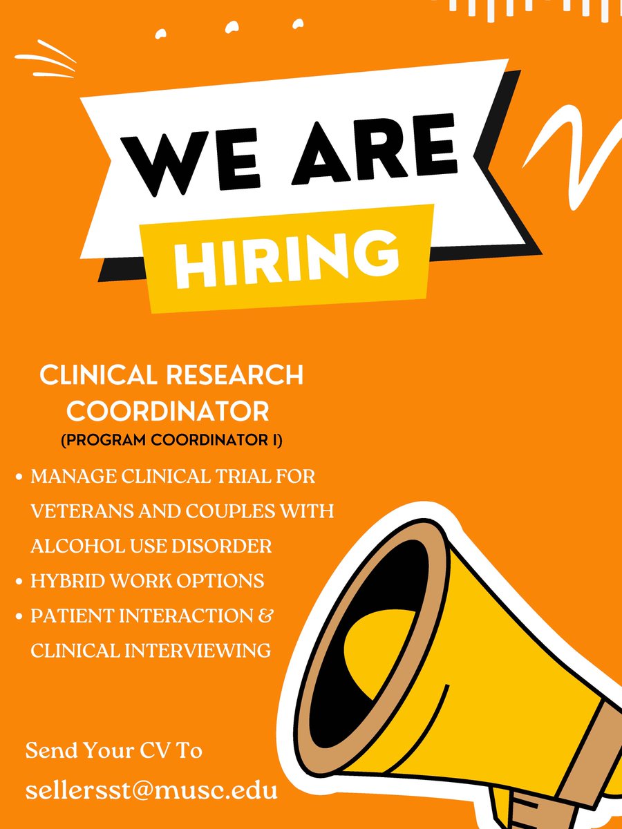HelpPTSDAlcohol's tweet image. The Back-Flanagan Lab at MUSC is hiring! Be sure to check out these new opportunities here musc.wd1.myworkdayjobs.com/MUSC/job/Charl… and here musc.wd1.myworkdayjobs.com/MUSC/job/Charl…