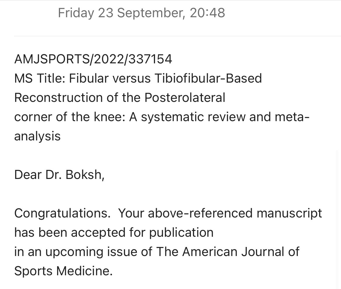 Congratulations to the Leicester Knee team for delivering these 2 hot topics and its acceptance, in quick succession, in the prestigious American Journal of Sports Medicine. Khalis Boksh <a href="/RandeepSAujla/">Randeep Aujla</a> <a href="/MrArijitGhosh/">Arijit Ghosh</a> Nomaan Sheikh <a href="/HanChong90/">Han Hong</a> <a href="/PrithishNarayan/">Prithish S Narayan</a>