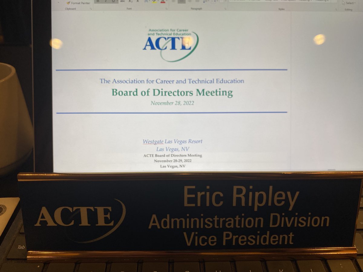 eripley's tweet photo. Privileged to be representing the CTE Administration Division on the ACTE Board of Directors. Productive meetings leading up to VISION 2022! #nd_cte @actecareertech #VISION22 https://t.co/v2f3XcdlZj
