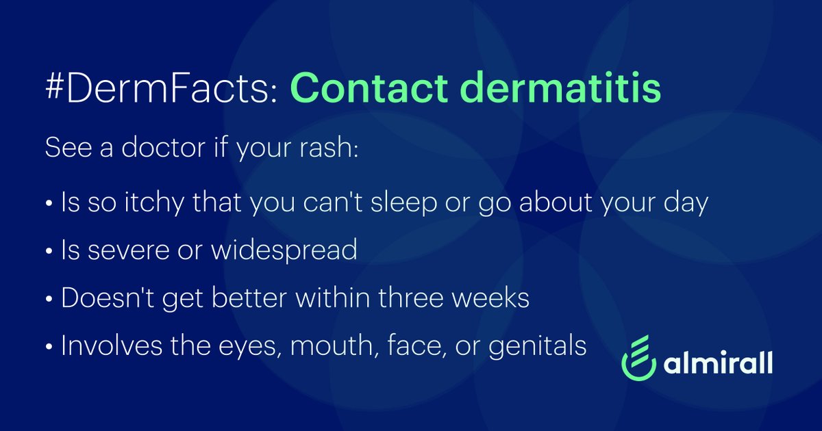 #ContactDermatitis isn't contagious, but it produces an itchy rash that can be a source of intense discomfort. 

Source: mayoclinic.org/diseases-condi…

#Dermatitis #Dermatology #WeAreAlmirall