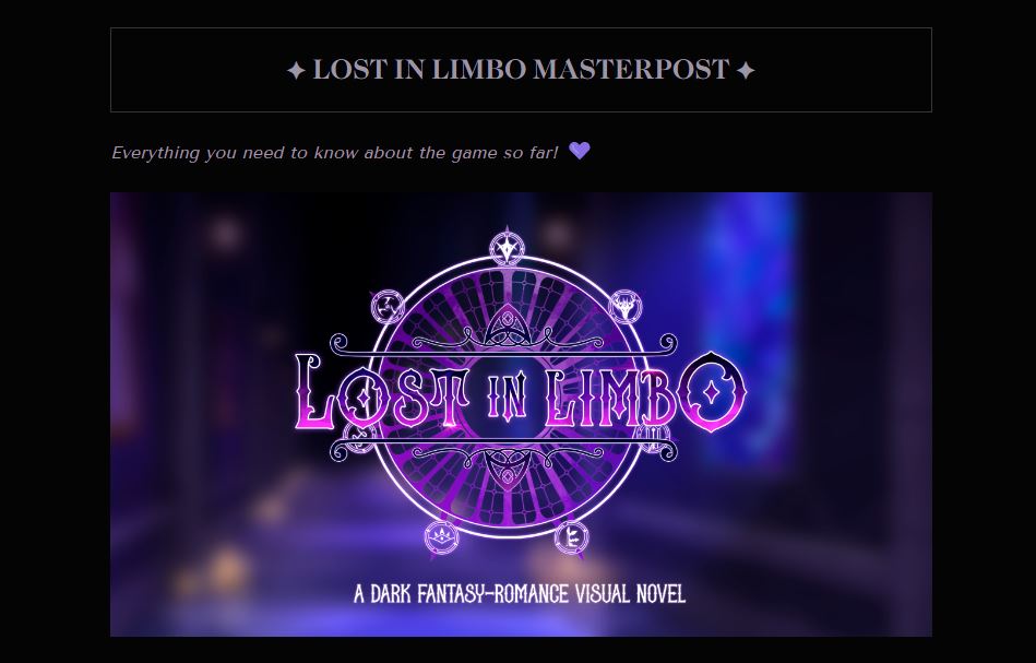 Ravenstar_Games's tweet photo. Last night we created a masterpost on tumblr where you can read all about the game so far—from the story, to the choice system, to the demo release! 💜

✦ Masterpost link: https://t.co/CGD8uacH38 ✦ https://t.co/QxzanlkTDr