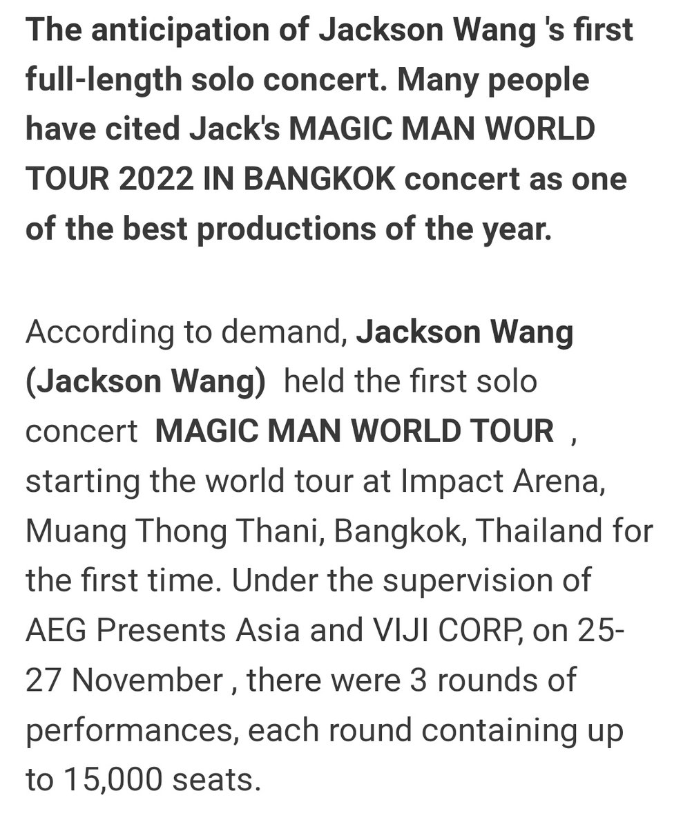jacksonwworld's tweet photo. #JWWPOSTS 

Thai media news 🇹🇭 report:

"Each concert containing 15k seats"

"One of the best productions of the year"

"JW concert hotter than the sun of Thailand"

@JacksonWang852 
#JacksonwangWorldTourinBKK https://t.co/3H02T8za5E