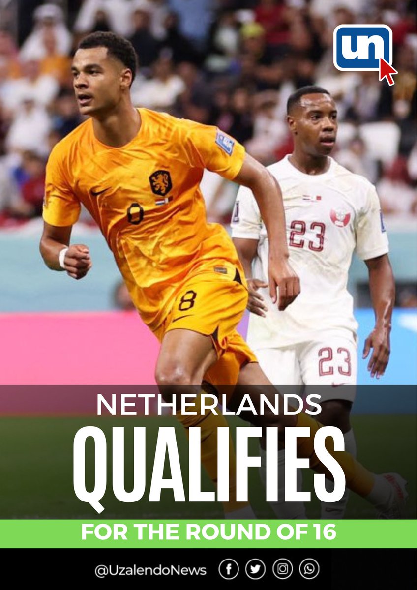 UzalendoNews_KE's tweet photo. Netherlands off to the Round of 16 after beating hosts Qatar 2-0
Gakpo shining as usual ⚽️
#NETQAT | #FIFAWorldCup https://t.co/GsynTjjH4j