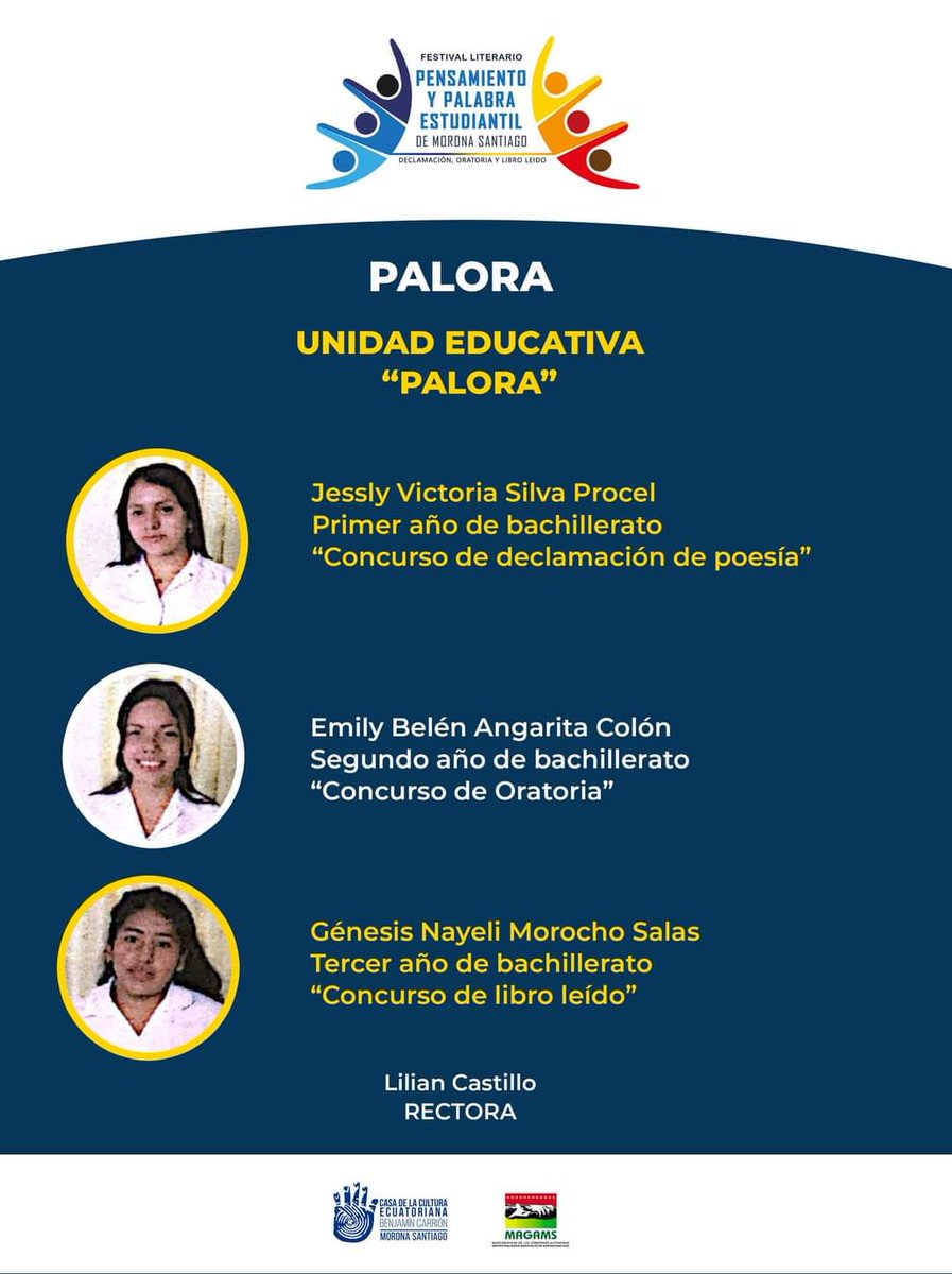 cce_moronastgo's tweet photo. 👏📃 #FestivalLiterario || ¡Presentamos a los  concursantes al Festival Literario "Pensamiento y palabra estudiantil de Morona Santiago", nivel cantonal! https://t.co/zWkryDkBa6