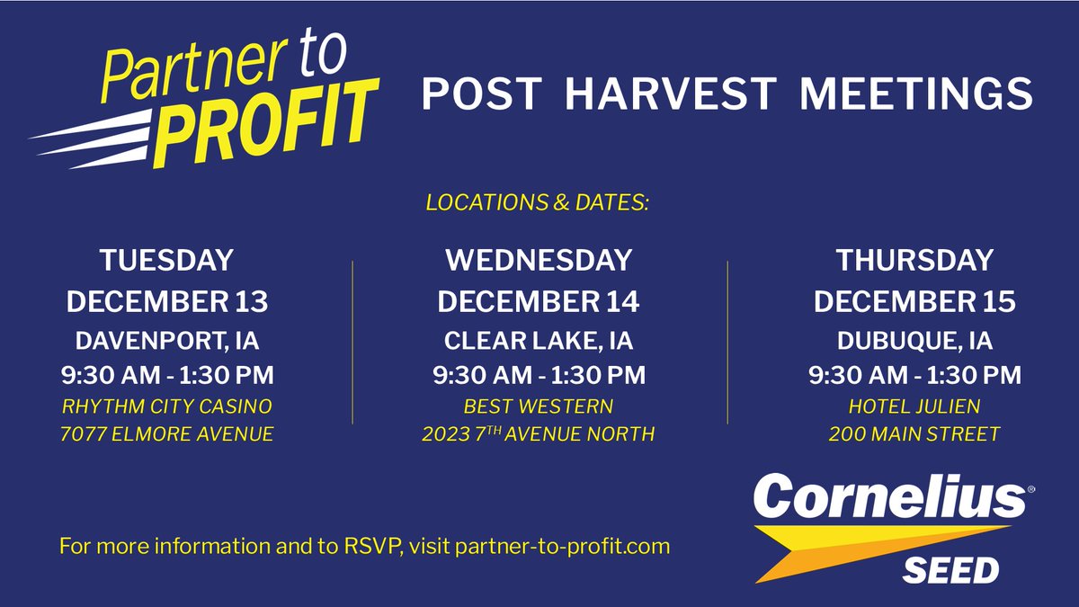 PlantItProfit's tweet photo. Our Partner to Profit Series - Post Harvest Meetings are happening December 13, 14 and 15! Visit https://t.co/Wukdtv8Vd0 for speaker line-ups and to RSVP!
Find out how we're #drivingprofitability with our product line-up and @pivotbio's PROVEN 40.
#plant23 begins now! https://t.co/nurDXOjPY1