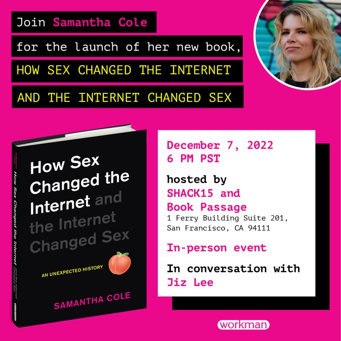 Excited to chat with @samleecole next week for the launch of her new book "How Sex Changed the Internet<a class="tags" target="_blank" title="On Twitter" href="/?out=eyJ0eXAiOiJKV1QiLCJhbGciOiJIUzUxMiJ9.eyJpYXQiOjE3MjE4OTE4MTQsImlzcyI6InR3cG9ybnN0YXJzLmNvbSIsIm5iZiI6MTcyMTg5MTgxNCwiZXhwIjoxNzUzNDI3ODE0LCJyZWRpcmVjdF91cmwiOiJodHRwczovL3R3aXR0ZXIuY29tL3NhbWxlZWNvbGUifQ.YvC12yO7JYTAuBYOOAMVsqAIUoUfV9Iy0athCnPDYU3ML5t-T872yoIWq3yHjK2luEgX1VYEleurKSAfDpMbgQ">@samleecole</a><a href="/tag/sanfrancisco"class="tags"><span>#sanfrancisco</span></a><a href="/tag/sextech"class="tags"><span>#sextech</span></a><a href="/tag/shack15"class="tags"><span>#shack15</span></a>
