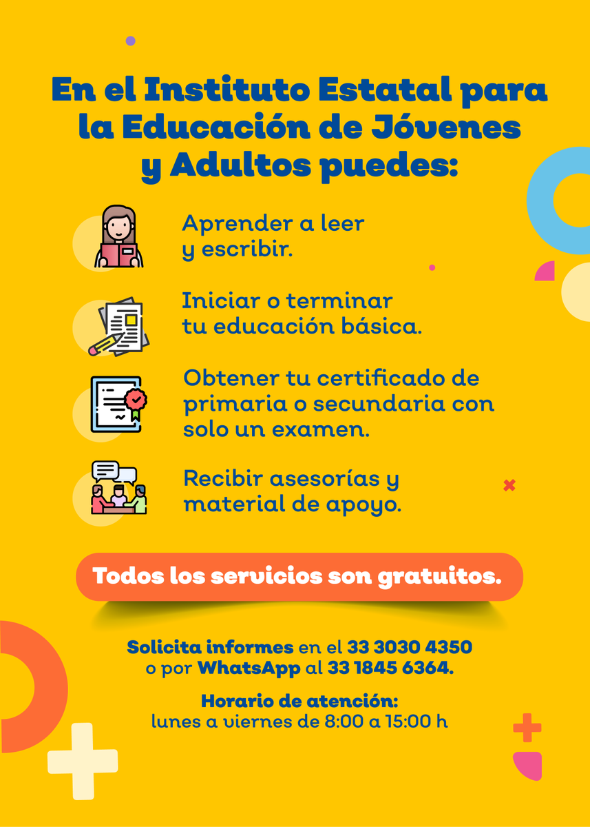SecEducacionJal's tweet photo. Si tienes más de 15 años, y te interesa retomar o concluir tu educación básica, te invitamos a ponerte en contacto con el @INEEJAD_OFICIAL, para conocer más sobre sus servicios educativos. 

Solicita más informes al 33 3030 4350. https://t.co/DOgYdRVYaZ