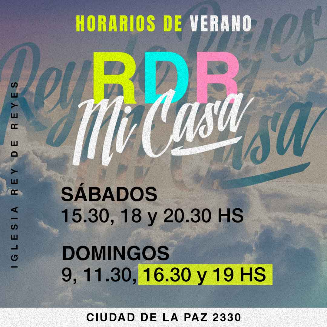Te compartimos los nuevos horarios de verano a partir de este fin de semana. ¡Perseverar en la fe nos lleva a encontrar la victoria y el propósito de Dios!

⌚Jueves 19 hs
⌚Sábado 15:30 y 18 y 20:30 hs
⌚Domingo 9, 11:30, 16:30 y 19 hs
📍Ciudad de la Paz 2330

#RDRmicasa