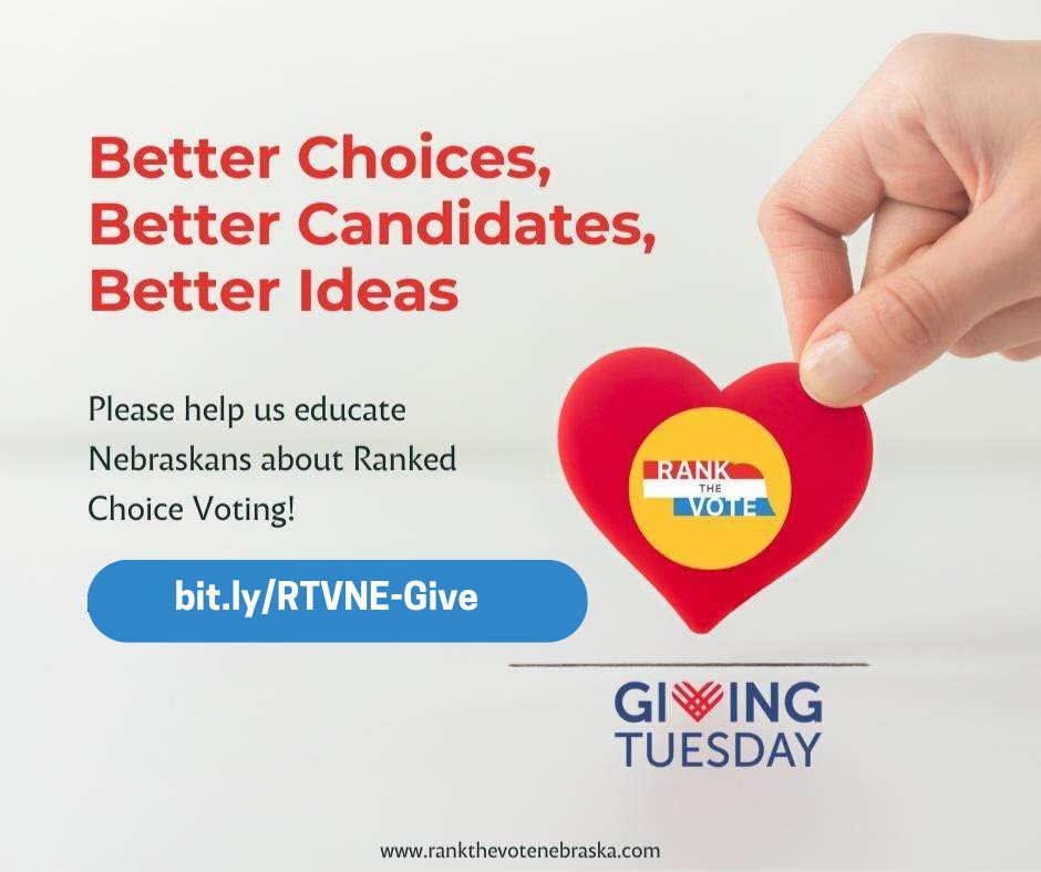 RankTheVoteNE's tweet photo. Please help us this Giving Tuesday to reach more voters &amp; share how we can elect majority winners who represent our communities. 

Donate: https://t.co/wN8WwqnPPE

#GivingTuesday402 #RTVNE #GivingTuesday #RCV #RankedChoiceVoting https://t.co/kkdphuTctC