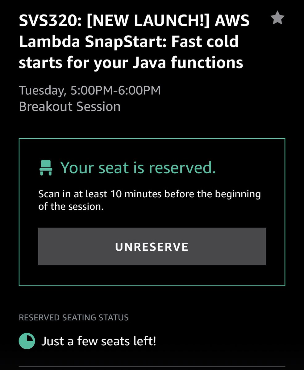 I managed to reserve a seat at #reinvent. Amazing! /a