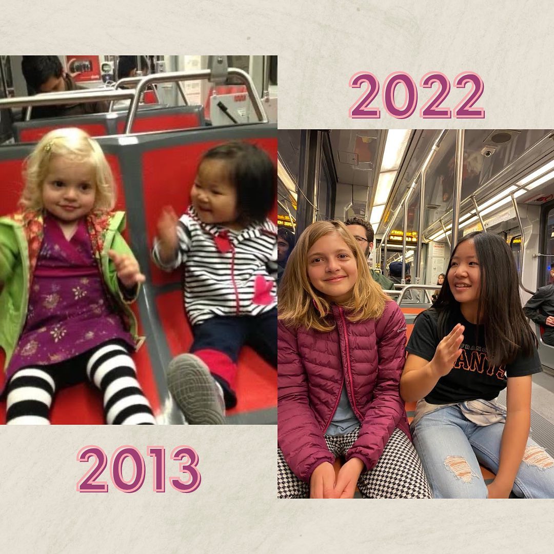 Muni Friends are friends for life! Shelia sent us the first photo in 2013 of her daughter and a friend on Muni. Now, 9 years later, the pair are still friends and riding Muni together. This weekend, they took their first trip on the Central Subway!

Who's your Muni bestie? 💕🥰🚌