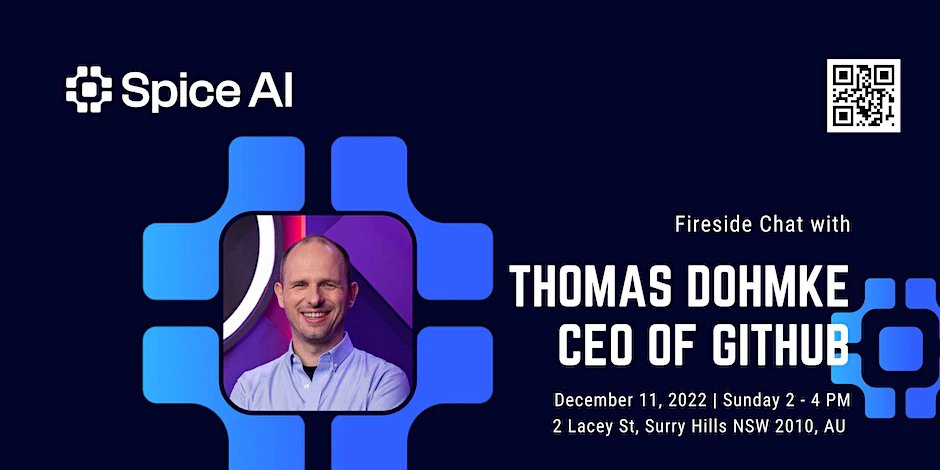 spice_ai's tweet photo. 📣 We're hosting @ashtom for a chat on developers, startups, and AI in #Sydney with @blackbirdvc @TomHums 🔥

🗓️ Sun Dec 11 at 2pm in Surry Hills.

Limited spots available. Register at https://t.co/865E3YYAoT https://t.co/MoZHxYA9ym