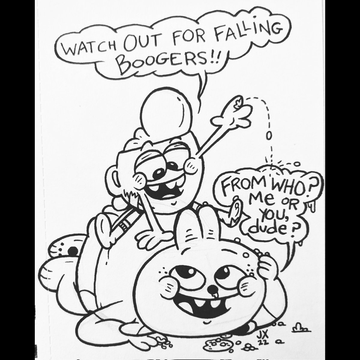 JeauxJ's tweet photo. Watch out for falling boogers from these two pinheads! ☯️🐇 It's Zenny Benny Bunny and Caffy Mugford! ☕ #OriginalCharacters #SketchBookArt #SketchBook #Sketch #Pencil #Sanford #Ink #Tombow #Fudenosuke #BrushPen #JeauxJanovsky #JeauxJanovskyArt #JeauxJ #CharacterDesigns #CalArts https://t.co/NxmmNMMCXz
