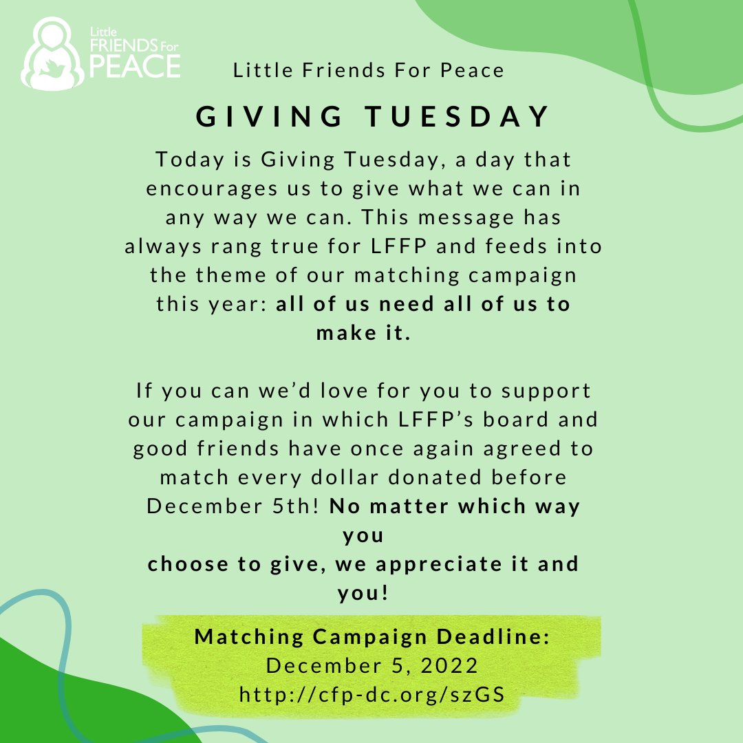 lffp's tweet photo. It’s Giving Tuesday, a day that encourages us to give what we can in any way. If you can we’d love for you to support our campaign where LFFP’s board &amp; good friends have agreed to match every $ donated before 12/5! Link to campaign: https://t.co/IMBLs2J5I7 https://t.co/QbN75qPIRu