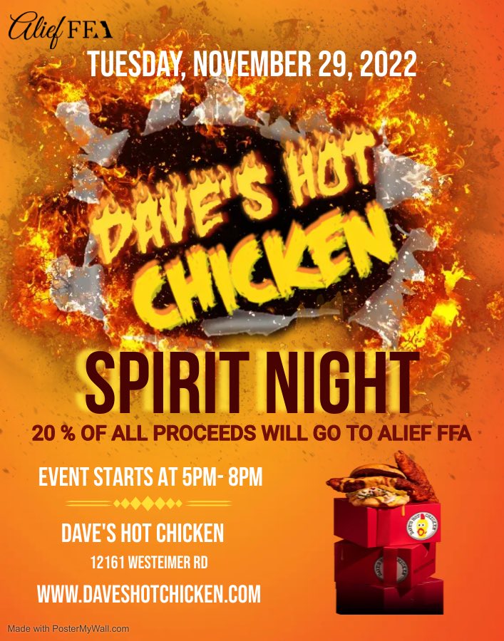 Happening tonight! Come out and join us, dine In or Drive thru! Just mention alief FFA <a href="/AliefFfa/">FFAAlief</a>