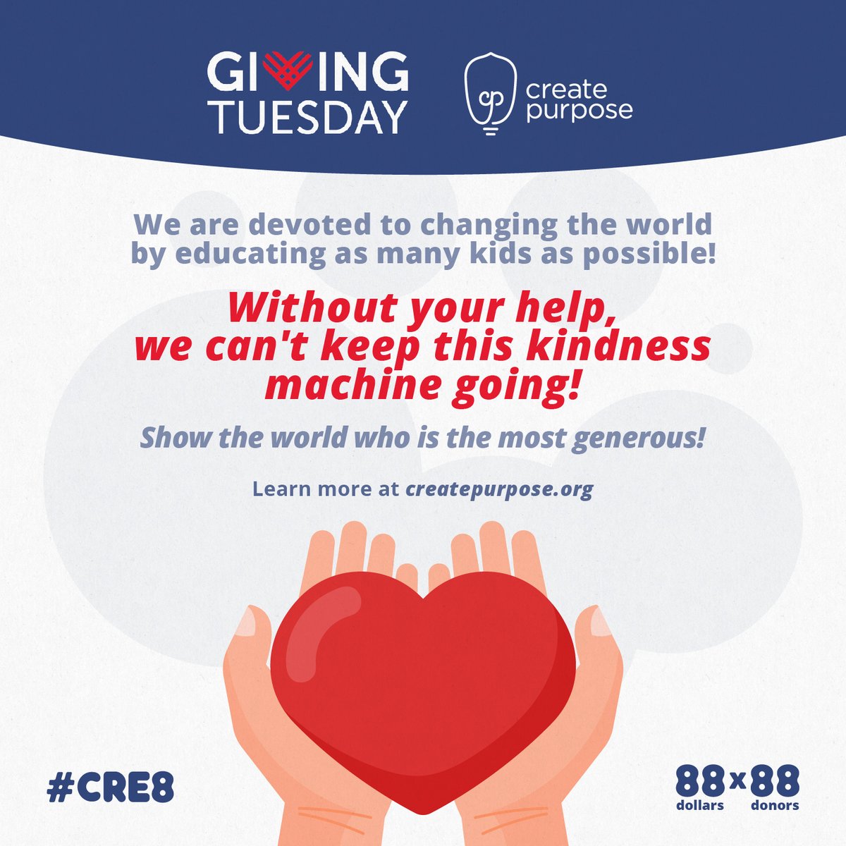 Show the world who is the most #generous this #GivingTuesday!✨ Without your help, we can't keep this kindness machine going!👦👧 #DonateToday! 💜👉 bit.ly/3txRJFl