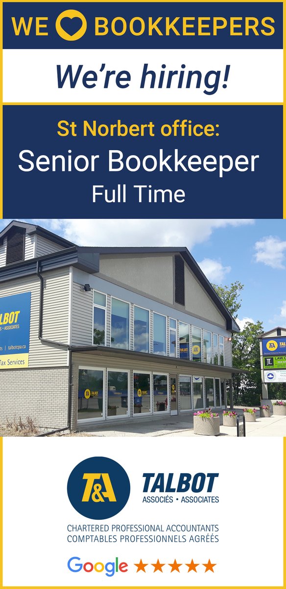 We're looking to expand our Bookkeeping team!
lp.constantcontactpages.com/cu/u0bgfML/stn…
Nous cherchons à agrandir notre équipe de tenue de livres !

#bookkeeper #seniorbookkeeper #manitoba