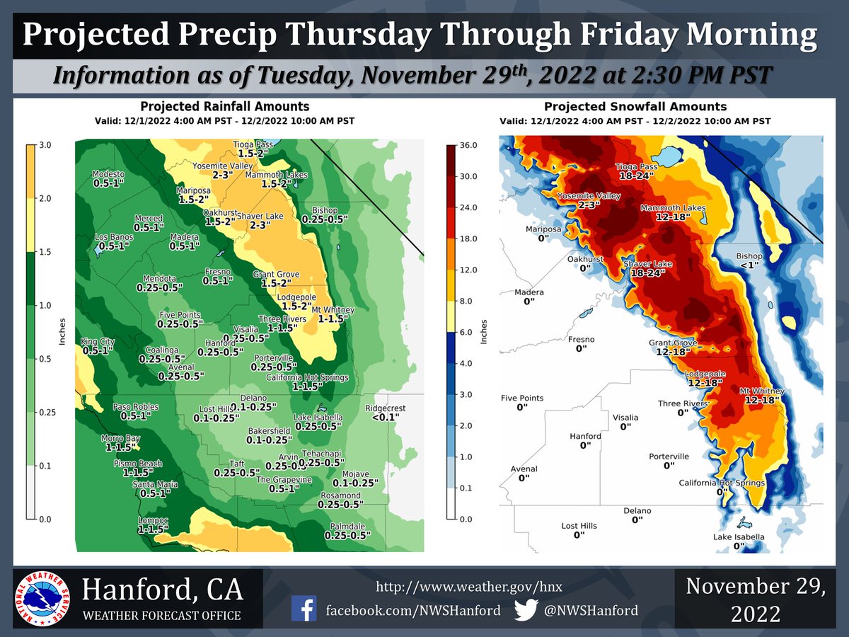NWSHanford's tweet image. The next storm system will impact Central California Thursday through Friday morning. Most of this precipitation will fall Thursday afternoon and Thursday evening. Snow levels will start at around 5,000 feet Thursday, before dropping to about 4,000 feet Thursday night. #CAwx