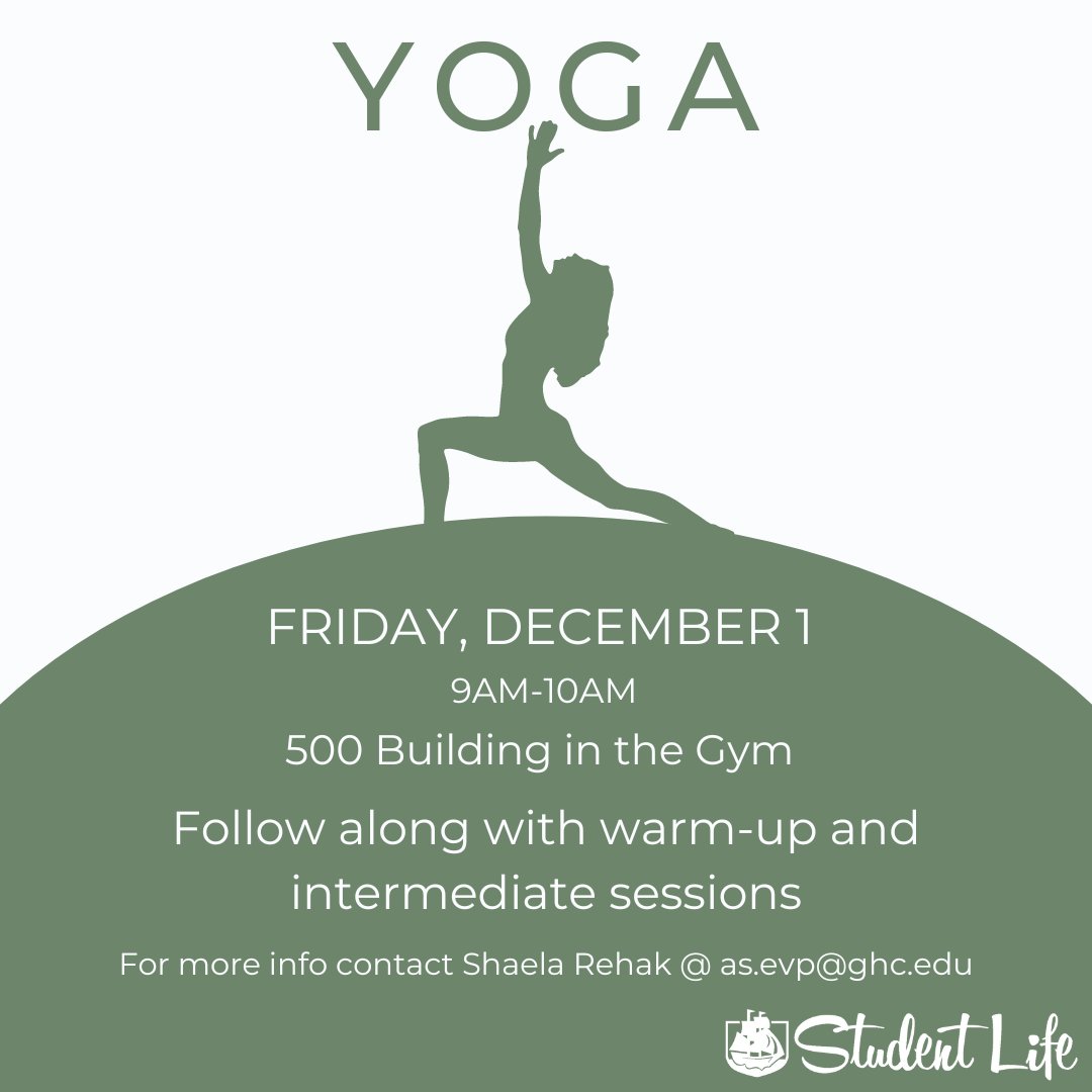 ghcstudentlife's tweet photo. For the final day of Stress Less Week, Student Life is hosting a Yoga session. Come and join us! https://t.co/7PTQXx1lD8
