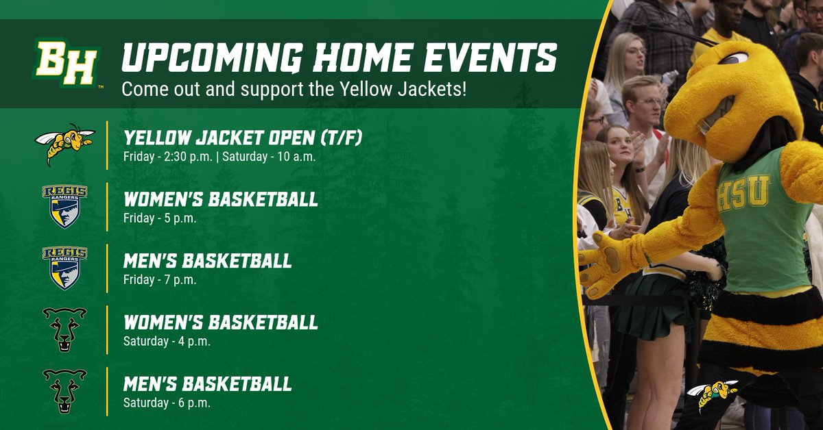 We've got a busy weekend ahead!!

Our T/F programs start their season with the Yellow Jacket Open on Friday and Saturday!

Then MBB/WBB open their RMAC Schedules with a pair of weekend doubleheaders!

Come out this weekend and support your Yellow Jackets!!!

#ClimbTheHills