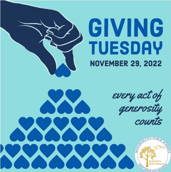 Mcpsedfoundatio's tweet photo. RADICAL generosity. INNOVATIVE education. THRIVING students. 

Manassas City students need your support. Please donate to our #GivingTuesday campaign today at https://t.co/ZRUqfr1tnQ

To learn more, visit https://t.co/zmdNIJwaky https://t.co/E5XgtmnDdX