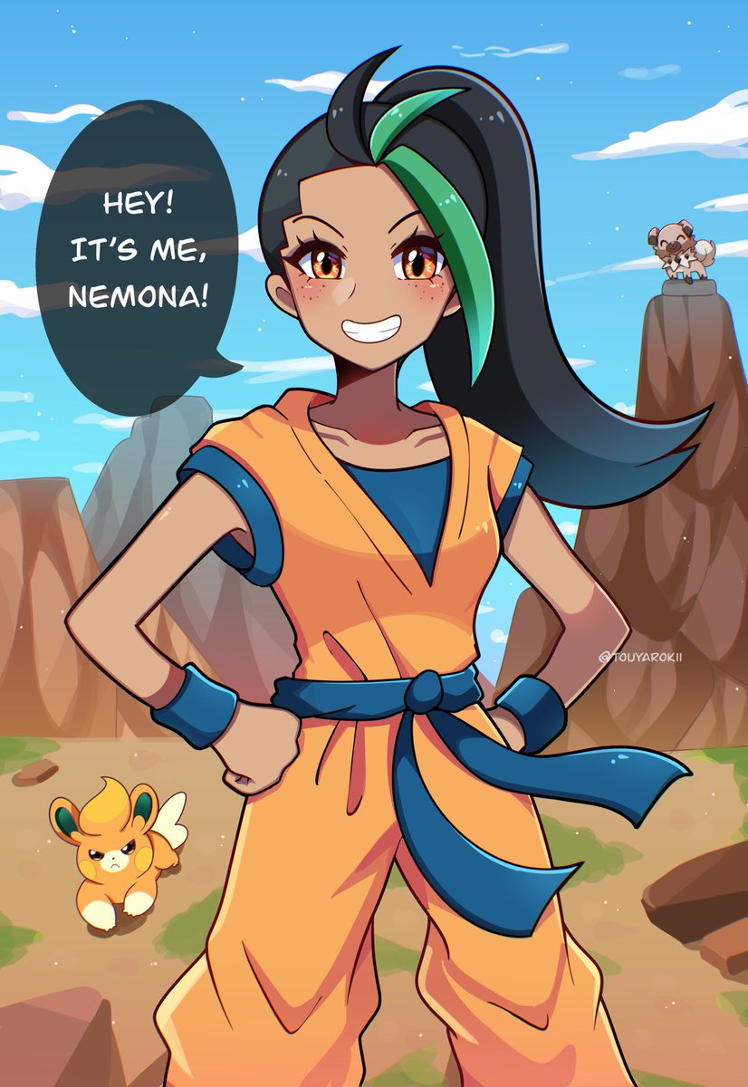 Touyarokii's tweet photo. Nemona from Pokemon cosplays as Goku!! ✨ https://t.co/HE9M1ytKxI